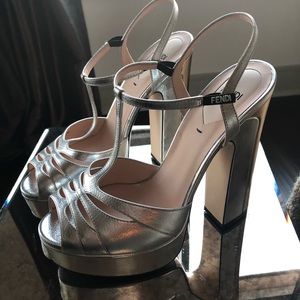 Fendi two-tone Silver/Gold chunky heel platform